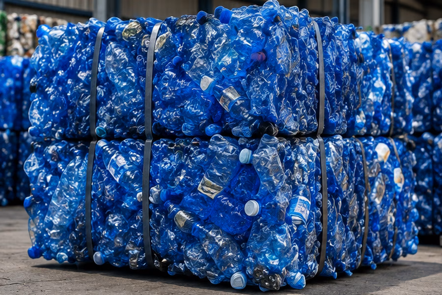 Imagem ilustrativa de PET azul para reciclagem