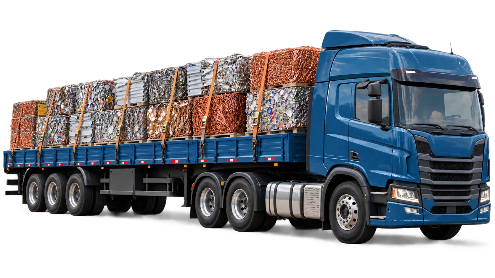 Imagem ilustrativa de transporte rodoviário de fardos de sucata metálica