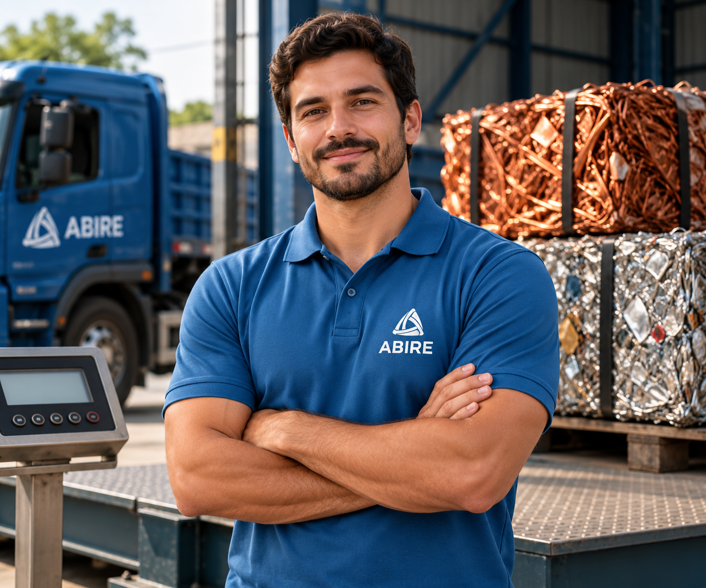 Imagem conceitual ilustrativa de profissional em área de reciclagem de metais